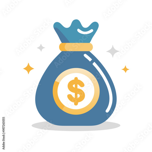 Sack of Money Icon - Blue Bag with Dollar