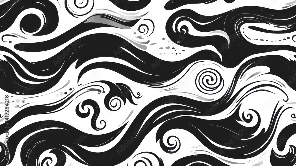 Abstract Black and White Seamless Pattern with Wavy Lines and Bold Curved Squiggles illustration Abstract Black and White Seamless Pattern with Wavy Lines and Bold Curved Squiggles illustration