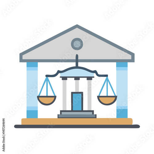 Courthouse with Scales of Justice Icon on Black Background