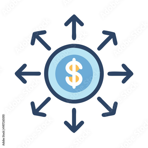 Dollar symbol with arrows, representing financial outflow