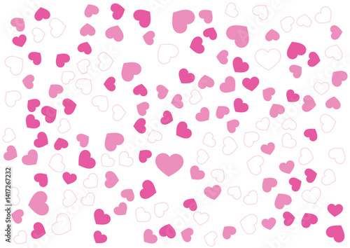 ハート柄の背景 桃色系の3色 フチと単色 ハート