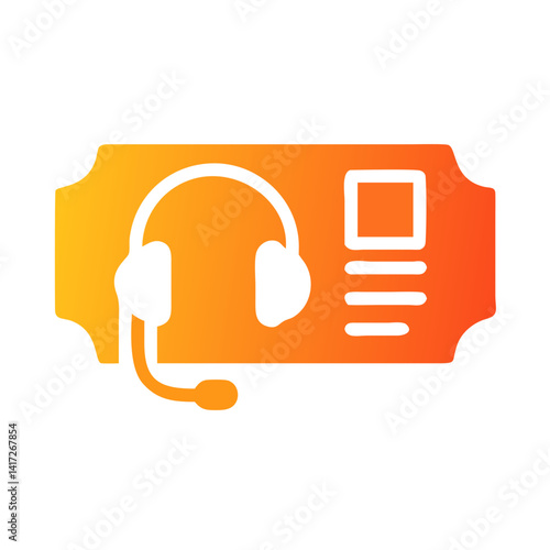 Customer service ticket with headset assistance, orange gradient