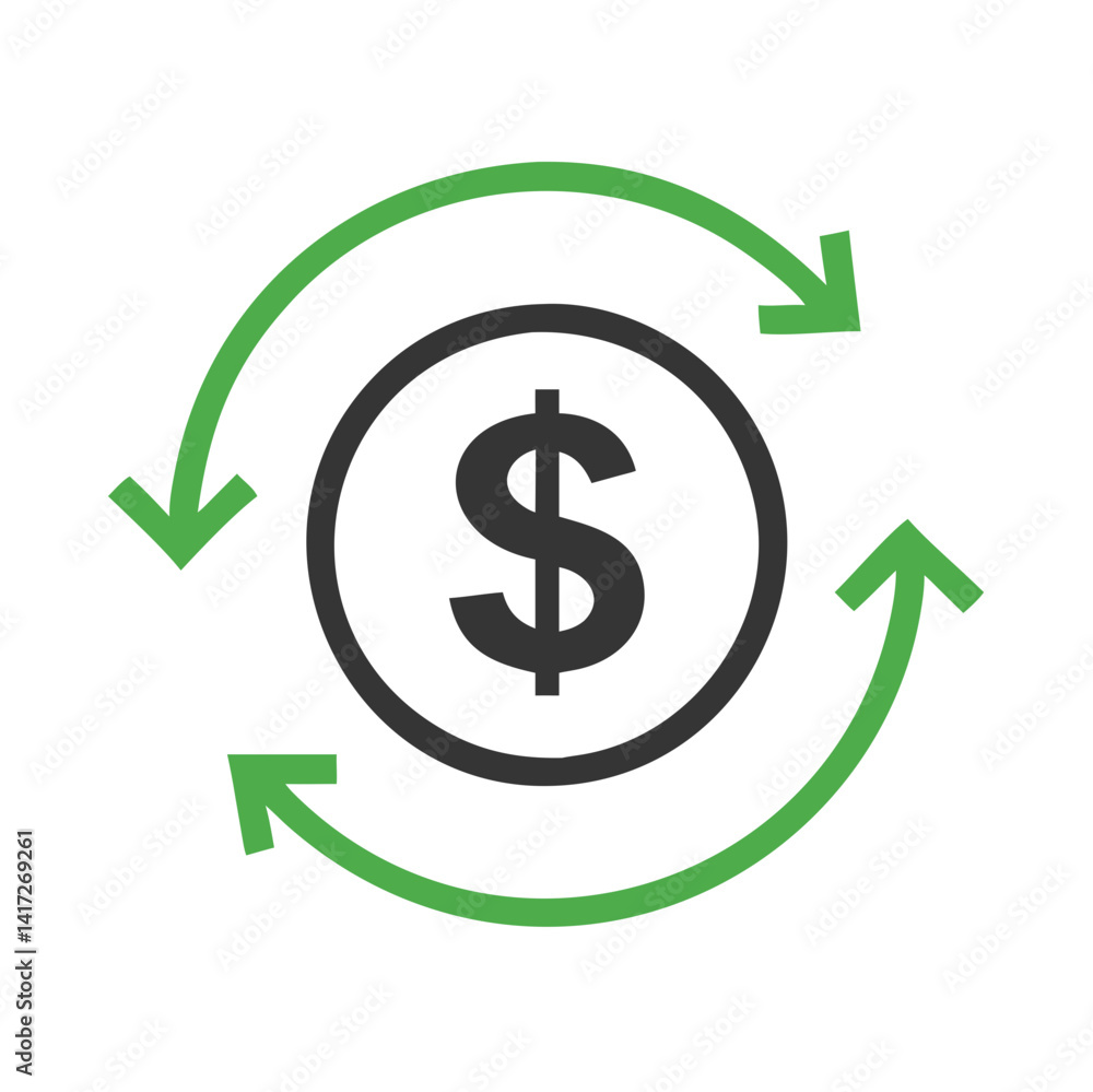 Dollar Coin with Rotating Arrows, Business and Finance Dollar Coin with Rotating Arrows, Business and Finance