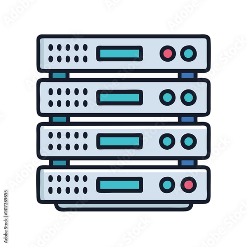 Illustration of a Stacked Server Rack on Black Background
