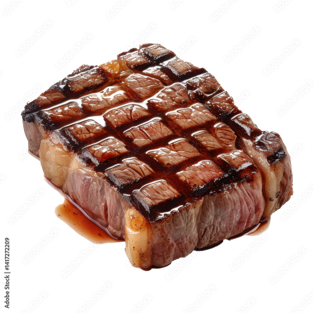 Juicy grilled steak with perfectly seared crust, showcasing rich marbling and glossy glaze, ideal for meat lovers and culinary enthusiasts Juicy grilled steak with perfectly seared crust, showcasing rich marbling and glossy glaze, ideal for meat lovers and culinary enthusiasts