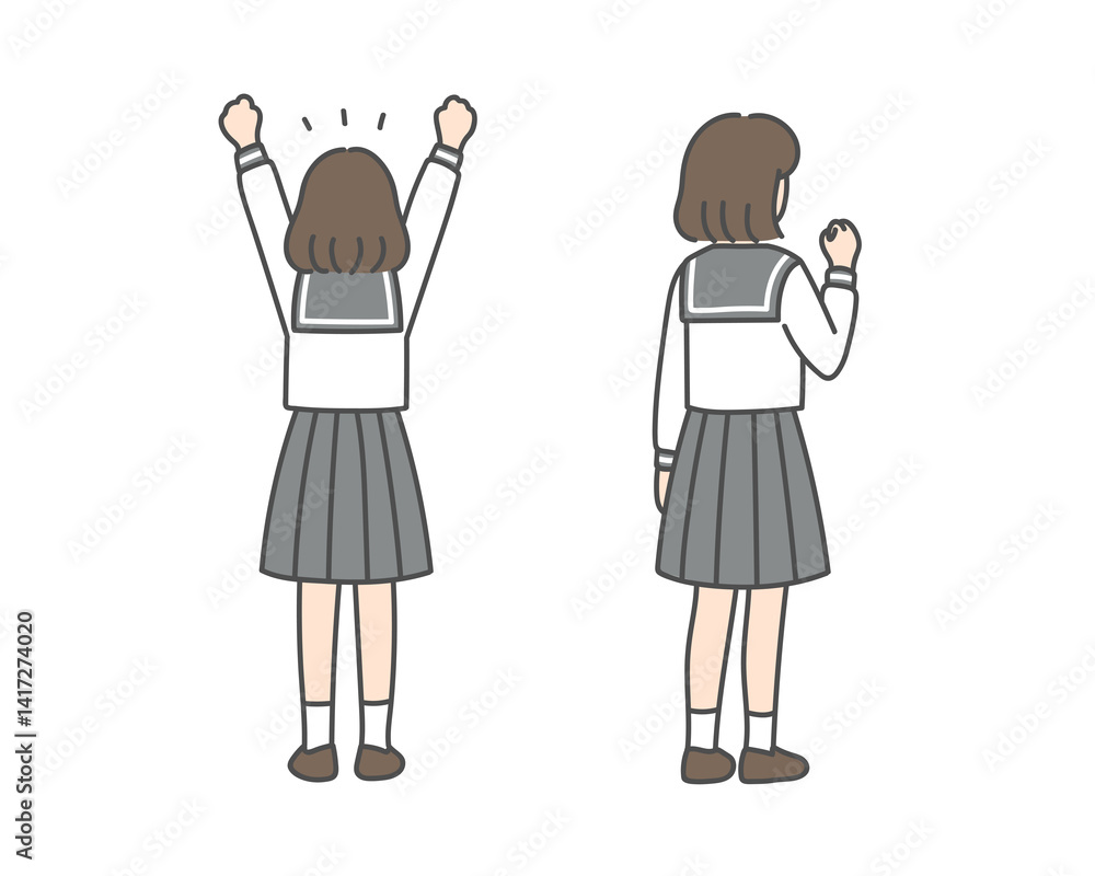 セーラー服の女子高生ガッツポーズ