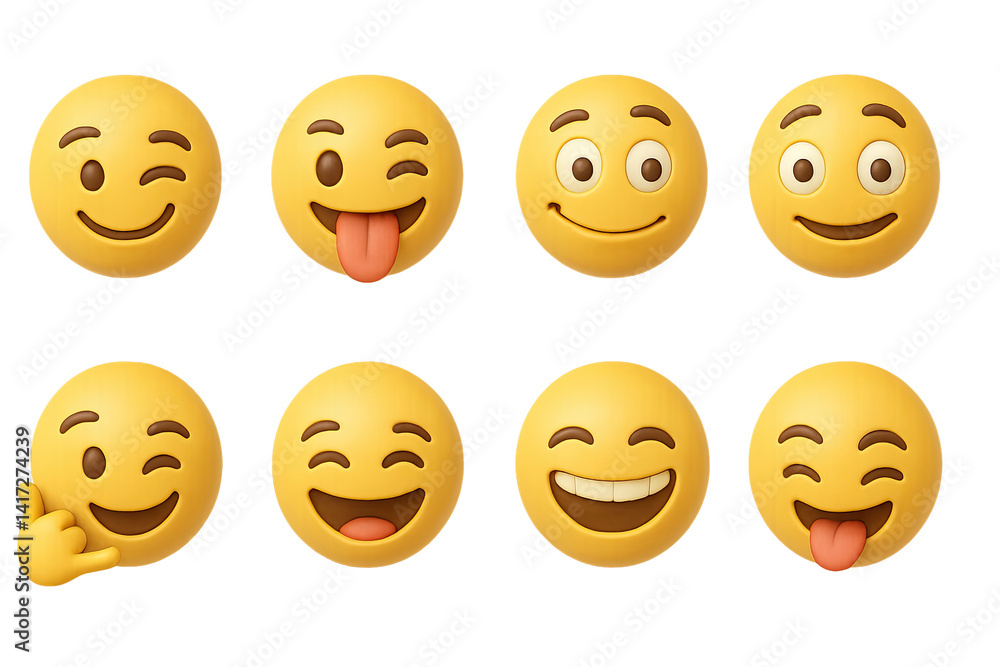 Fototapeta premium 3d emoji icon set: winking, tongue out, smiling faces & more for fun communication
