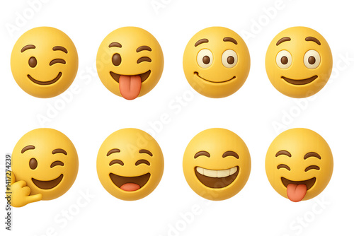 3d emoji icon set: winking, tongue out, smiling faces & more for fun communication