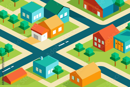 isometric buildings in the city