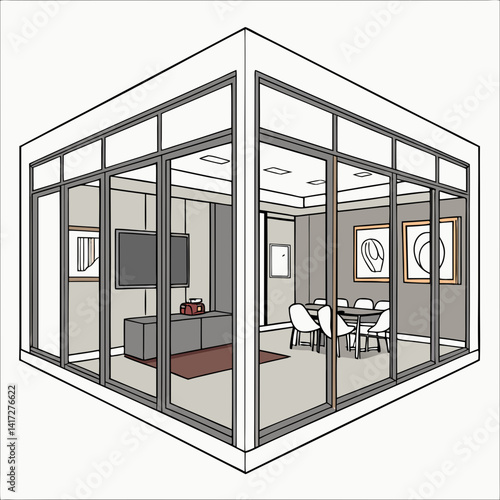 Modern Conference Room with Glass Partitions – Stylish Interior Design | 3D Rendering