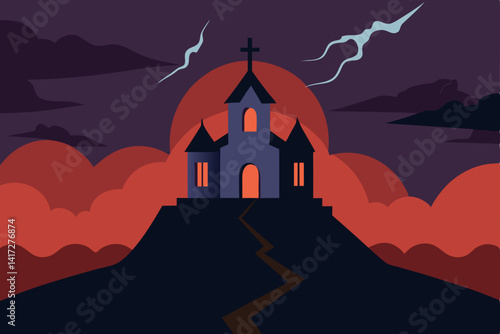 Anime Church On Hilltop During Violent Storm Theme