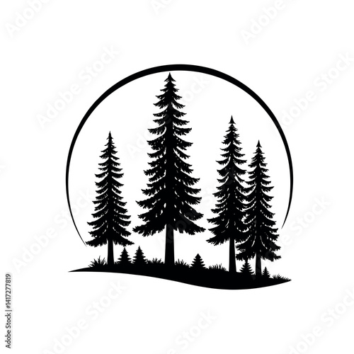 pine tree silhouette logo vector line art logo design