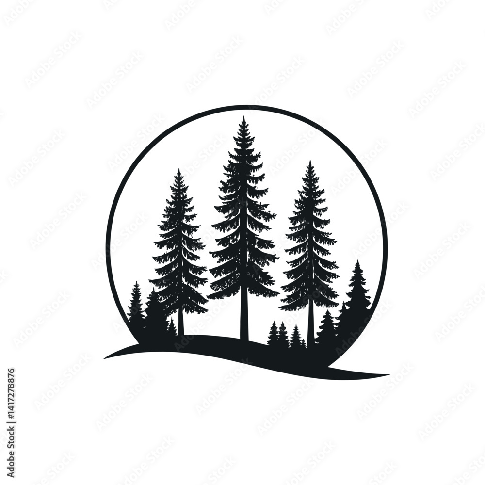 Obraz premium pine tree silhouette logo vector line art logo design