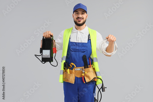 Happy male construction wor...