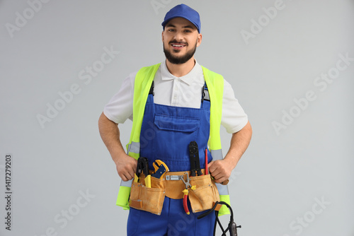 Happy male construction wor...