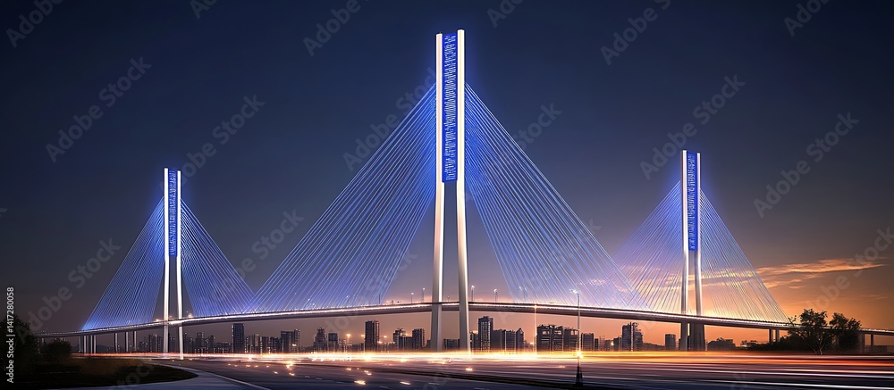 Fototapeta premium Modern Cable-Stayed Bridge at Night