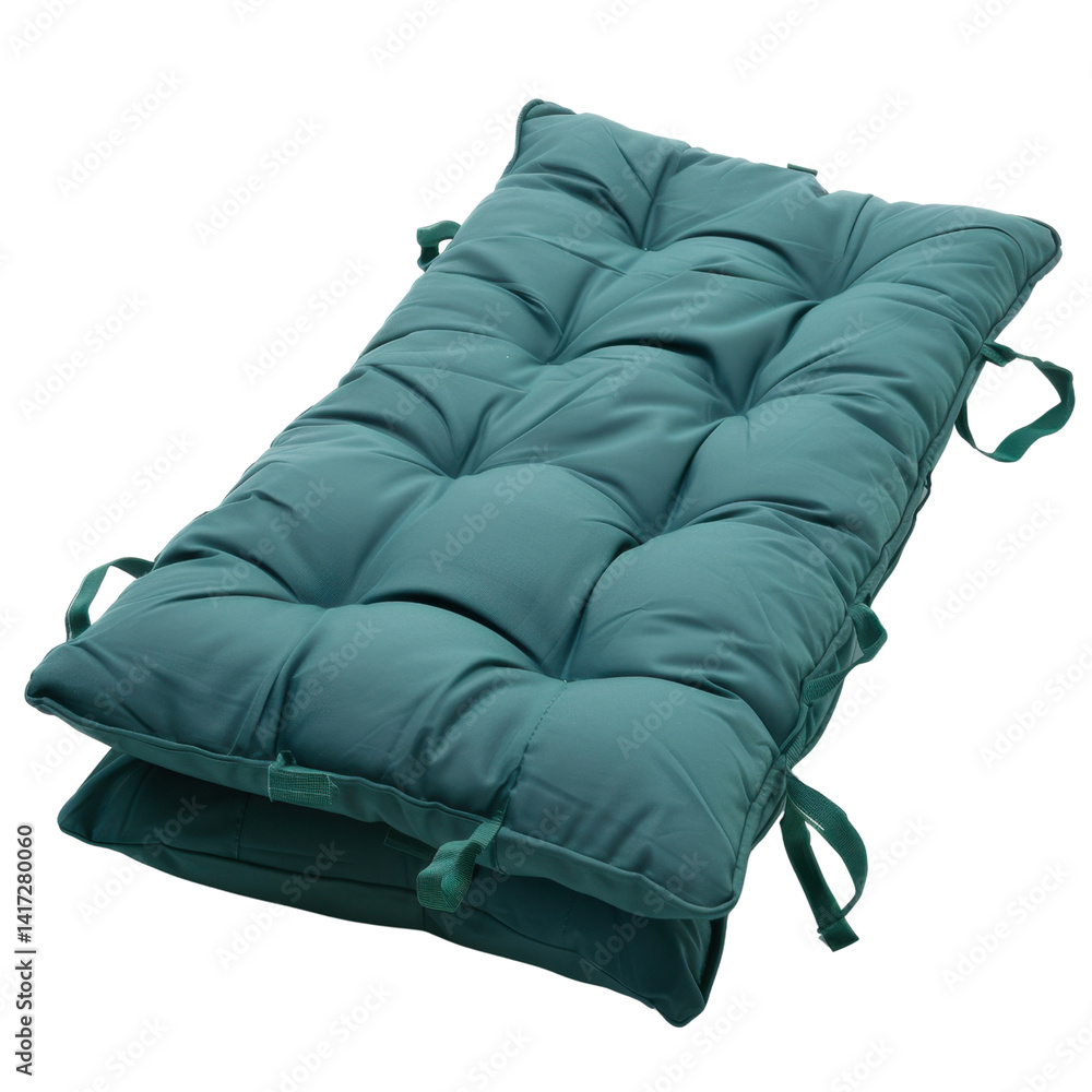 Comfortable cushion pad designed for outdoor seating, featuring tufted surface and ties for secure attachment. Ideal for enhancing relaxation in gardens or patios