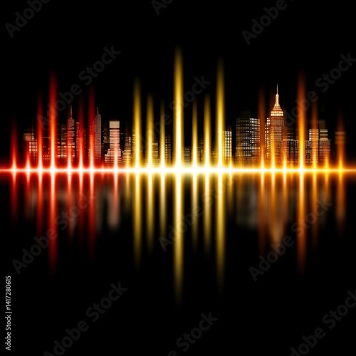 Obraz na płótnie Abstract Cityscape: Pulsating Lights Reflecting on the Dark Horizon of a Modern Metropolis at Night w salonie