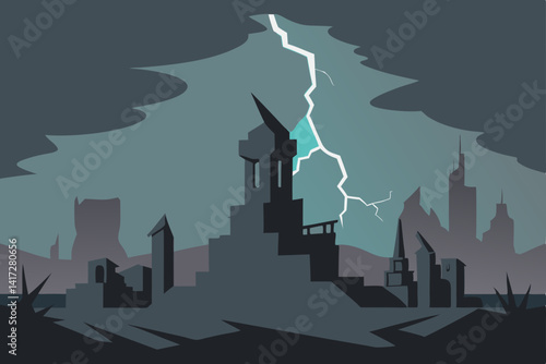 Anime Ruined City In A Post Apocalyptic Lightning Look