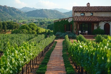 Crédence de cuisine  Vineyard pathway leading to a rustic villa  © Yeti