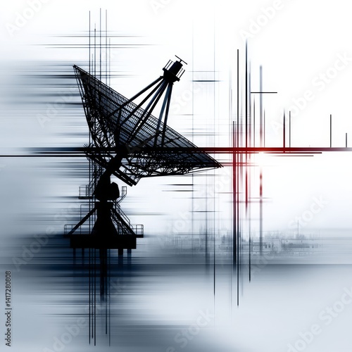 Abstract Satellite Dish: A Blurry Vision of Technological Advancement and Broadcast Innovation in Monochrome Tones