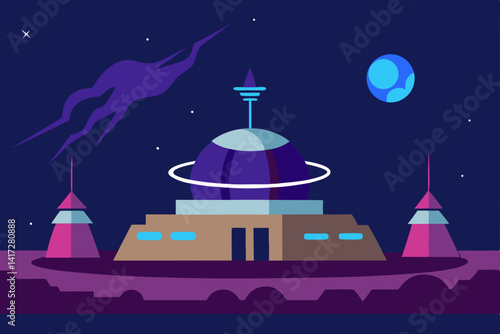 Anime Spaceport With Electric Storm Atmosphere Perspective