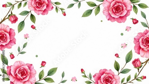 Delicate watercolor roses & leaves, repeating pattern, summer, textile, botanical illustration