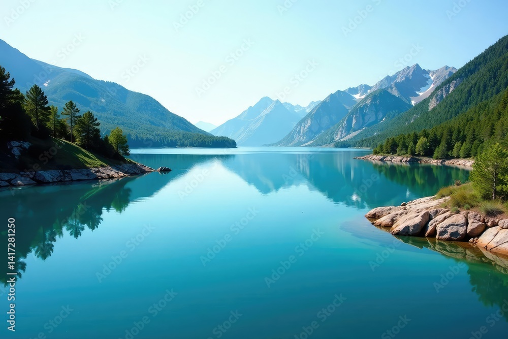 Fototapeta premium Distinctive shoreline curves creating a mirrored lake shape, topography, contour