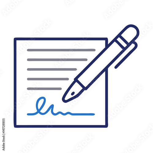 Contract Signing Icon with Pen on Black Background