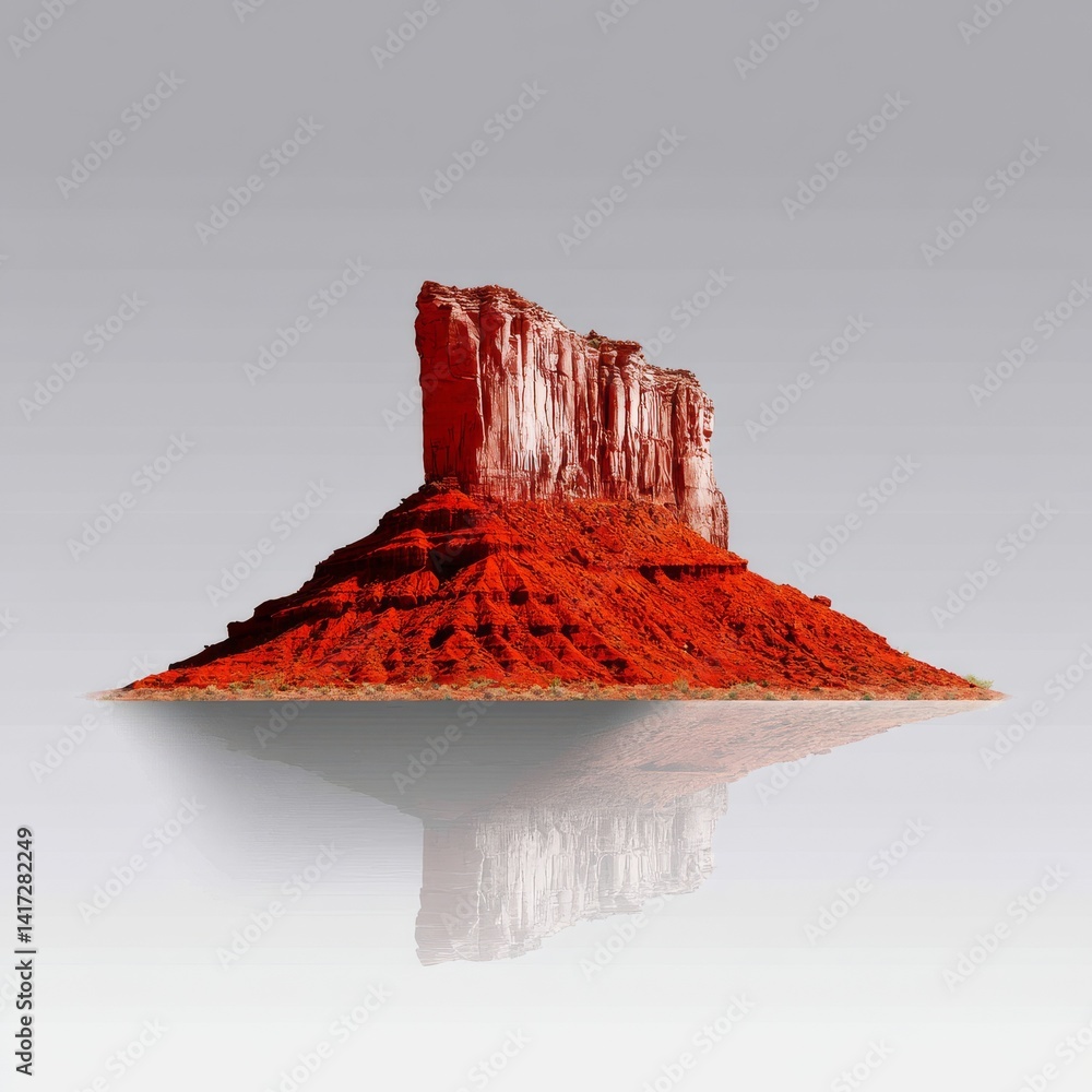 Dramatic Desert Reflection: Monument Valley Formation Mirrored Against a Neutral Sky Backdrop.