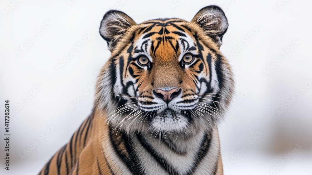 Fototapeta premium Majestic bengal tiger portrait with intense gaze against a clean background perfect wildlife stock photo for conservation nature or animal projects 