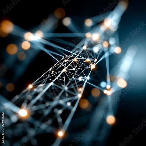Obraz na płótnie Futuristic Network Structure with Glowing Nodes: Abstract Connection of Technology and Data on a Dark Background w salonie