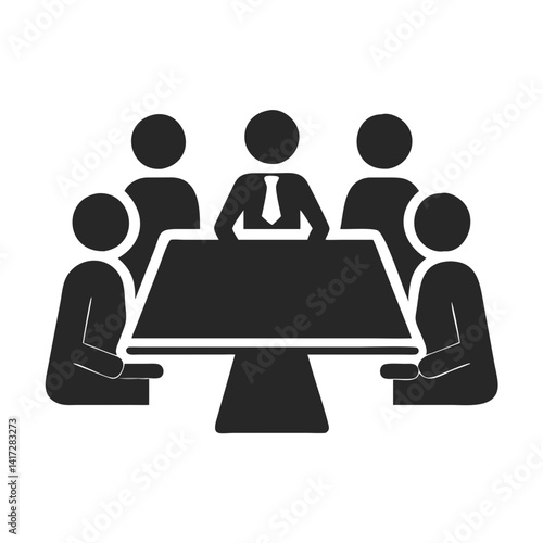 Team Meeting Icon: Businessmen Around Table, Collaboration