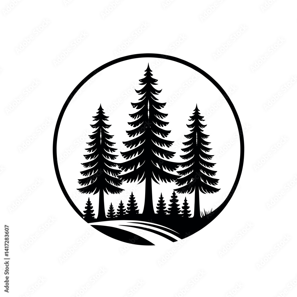Obraz premium pine tree silhouette logo vector line art logo design