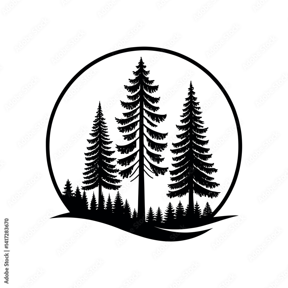 Fototapeta premium pine tree silhouette logo vector line art logo design