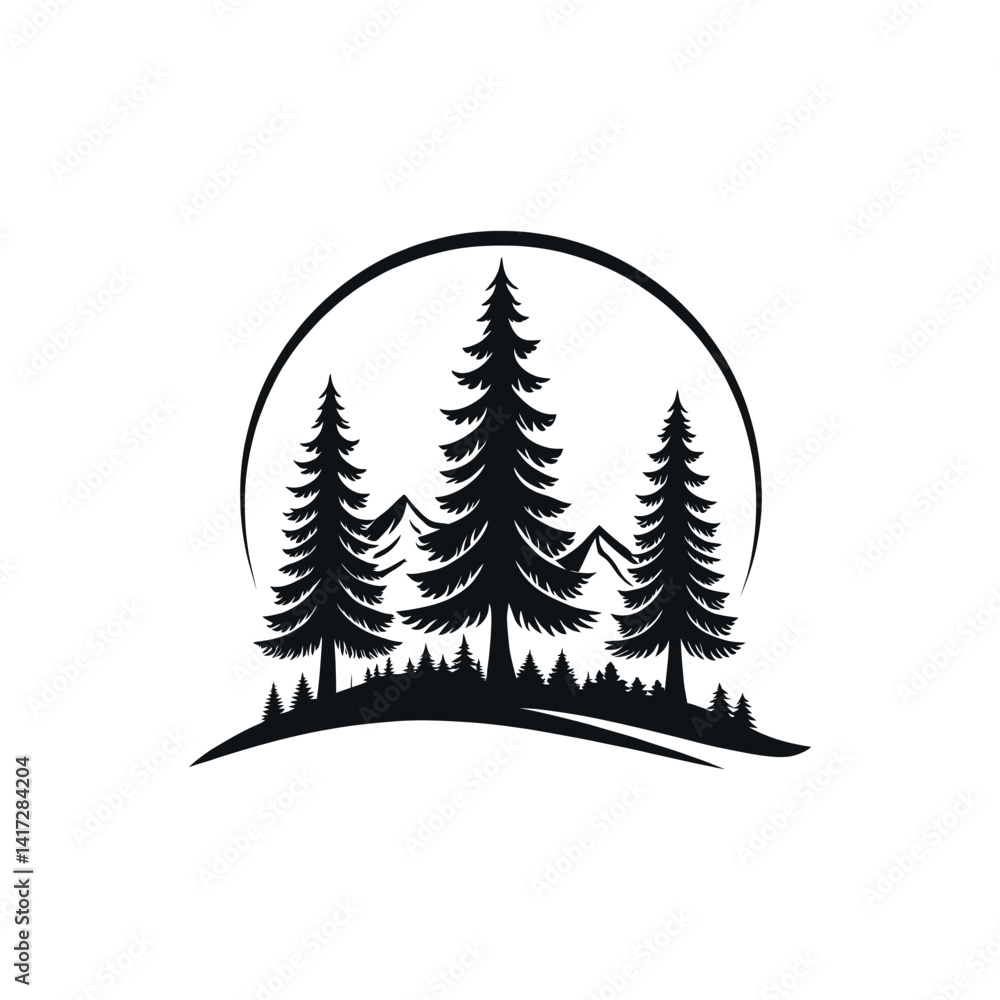 Fototapeta premium pine tree silhouette logo vector line art logo design