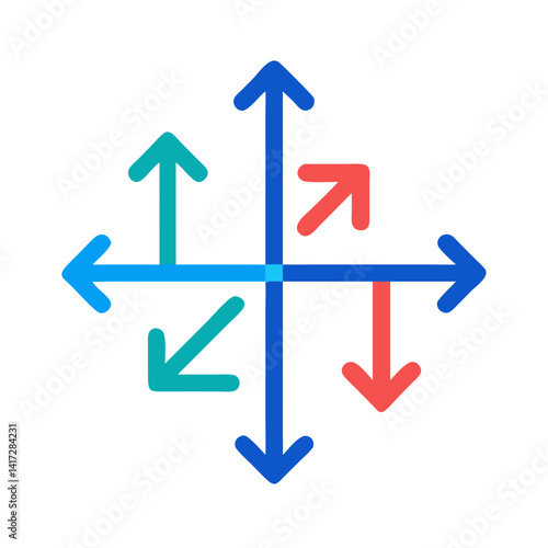 Colorful directional arrows pointing in four diverse directions