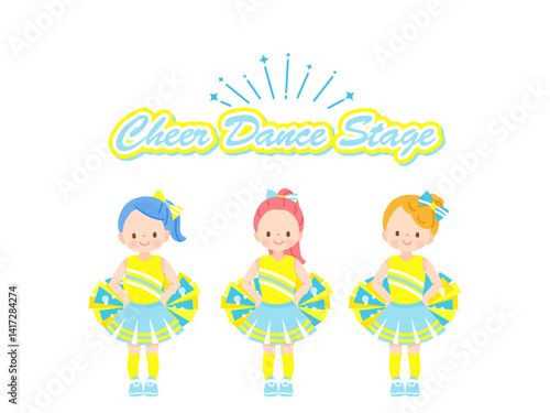 笑顔でチアダンスをしているかわいい子供達のイラストセット