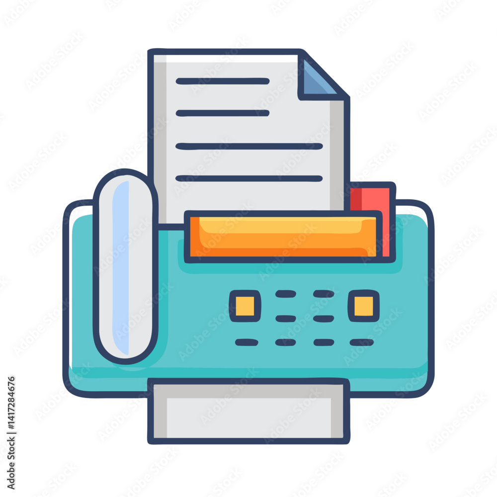Retro Fax Machine with Paper, Communication Device Icon Retro Fax Machine with Paper, Communication Device Icon