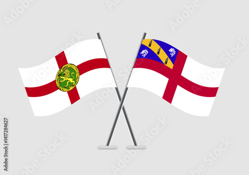 Alderney and Herm vector flags set on gray minimal background