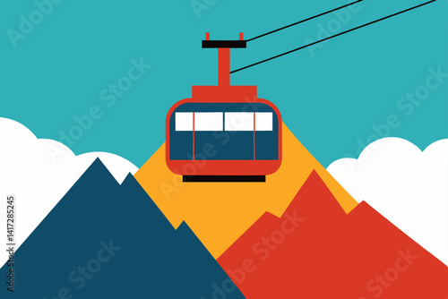 Anime Cable Car Ascending Mountain Scenic Ride Image