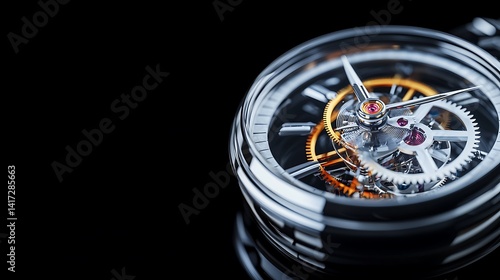 Close-up of a watch face showing intricate internal gears and components, detailed precision engineering