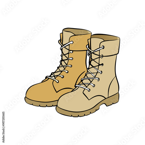 Obraz na płótnie Pair of desert tan military boots laces tied w salonie