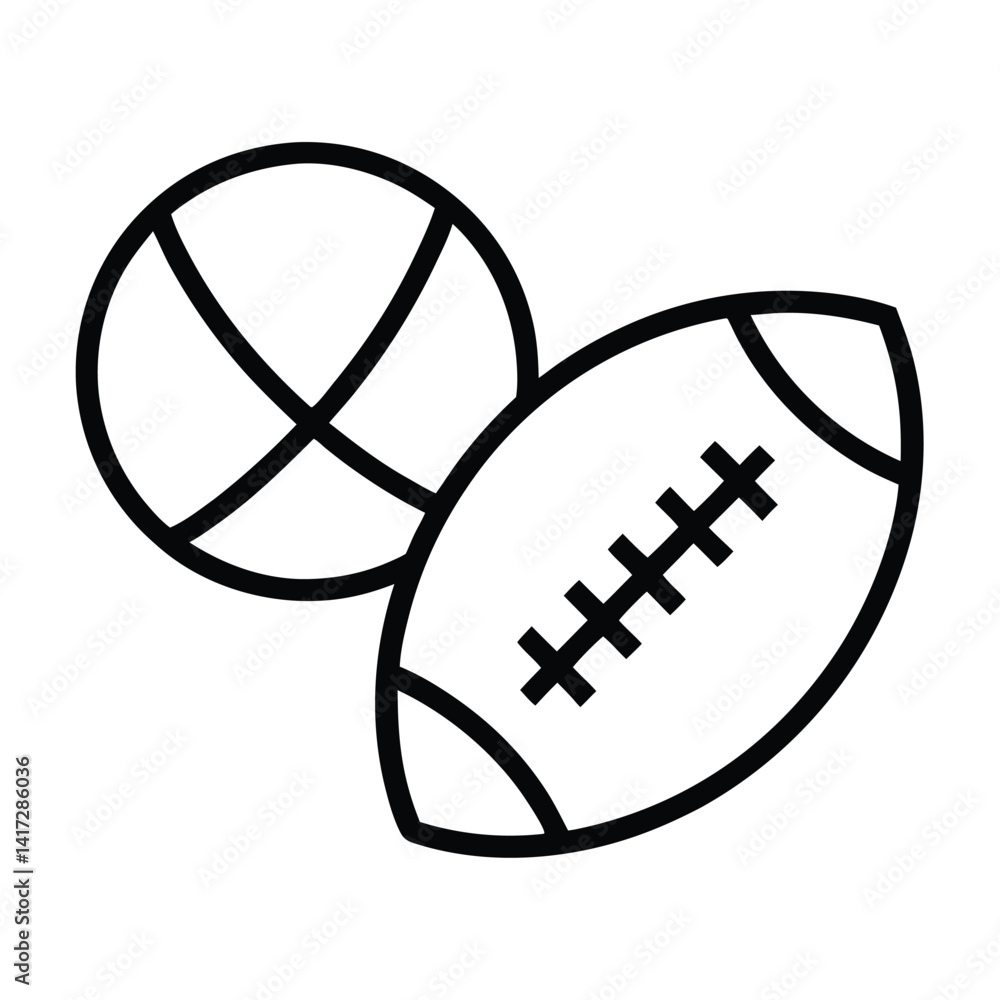 Minimalist Outline Art with Basketball and Football Icon Minimalist Outline Art with Basketball and Football Icon