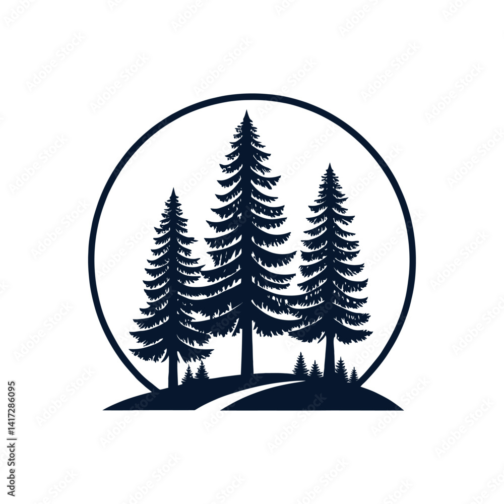 Obraz premium pine tree silhouette logo vector line art logo design
