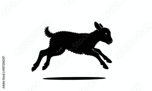 Black Lamb Silhouette Leaping on White