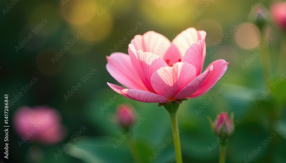 Late blooming flower in soft focus, delicate petals, light, background