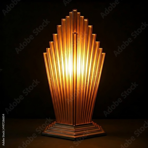  Art deco lamp with a symmetrical geometric design.