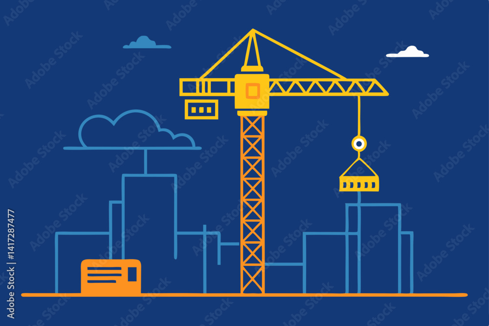 Fototapeta premium continuous-line-illustration-of-crane-operating