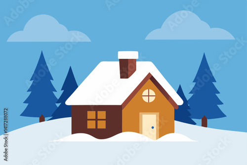 Wallpaper Mural cozy-cottage-covered-in-snow---anime-background Torontodigital.ca